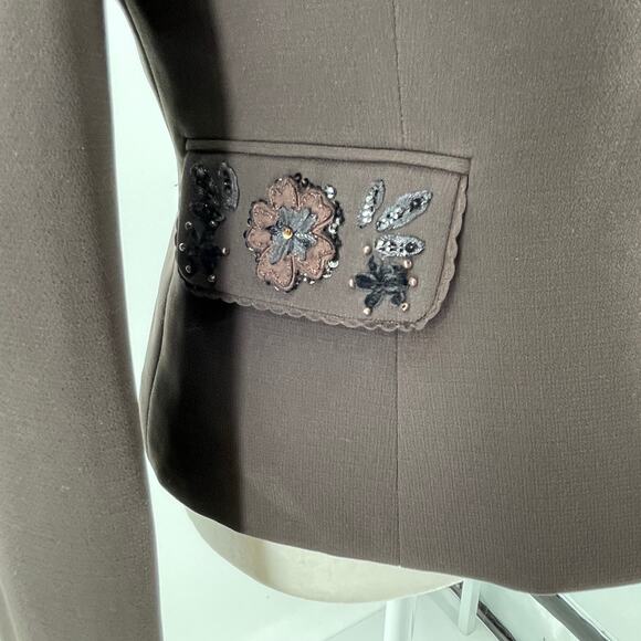 Tahari ASL Brown Beaded Floral Trim Evening Career Dressy Jacket Blazer 8 - Picture 6 of 14